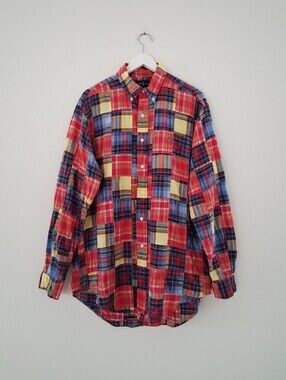 Vintage Ralph Lauren Patchwork Madras Plaid LS Button Down Shirt